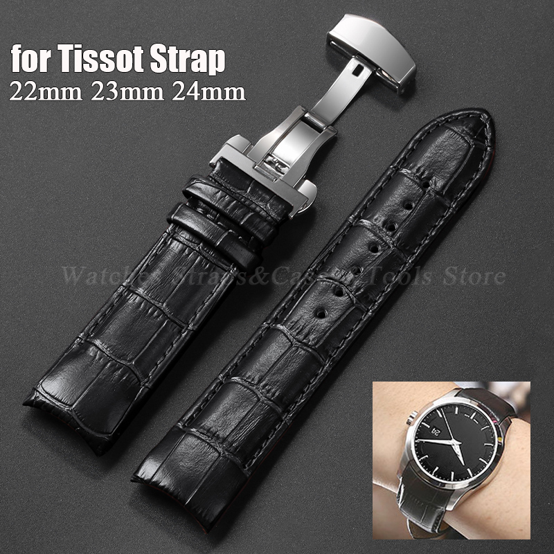 Curved Spring Bar - Tissot T035 용 송아지 가죽 스트랩,