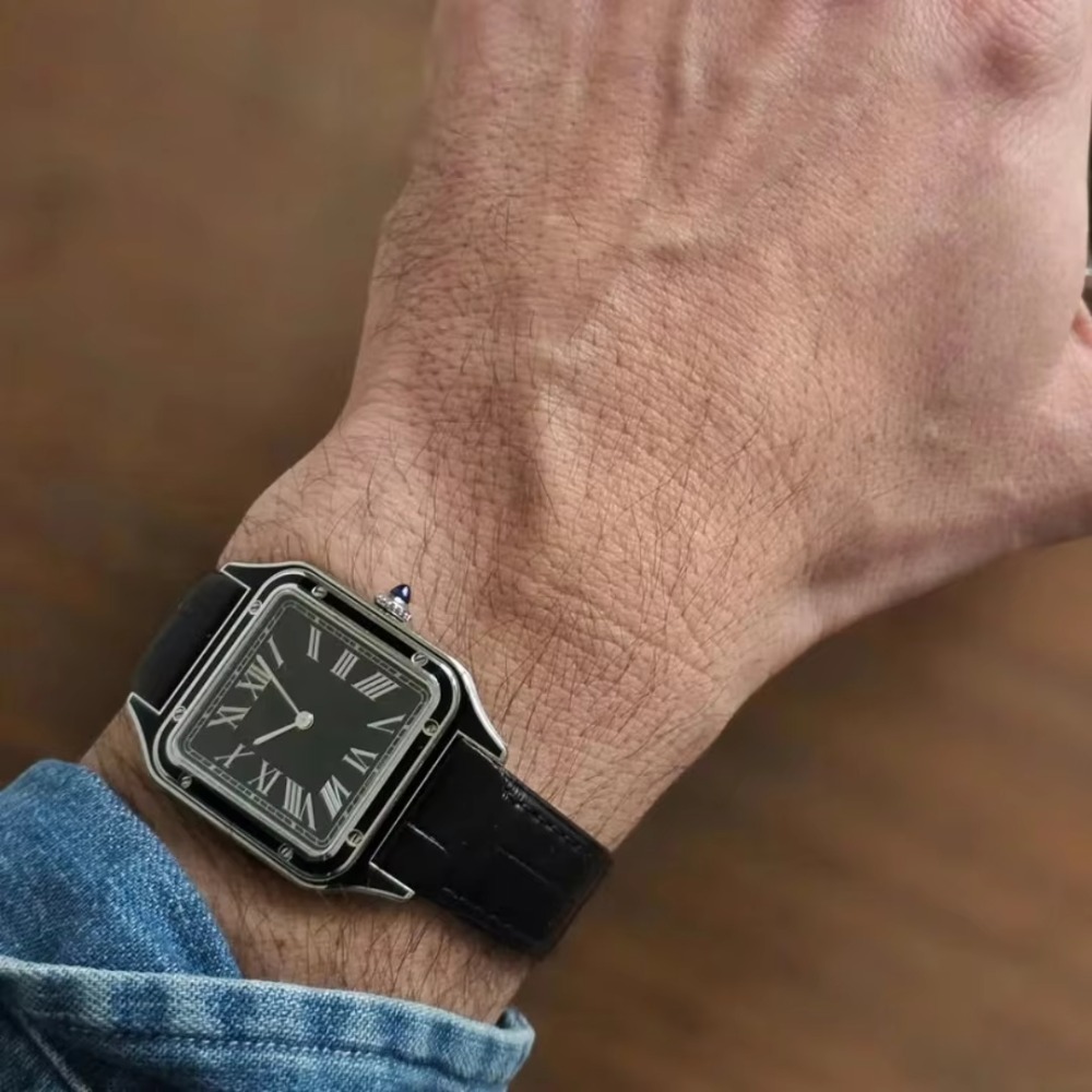 Cartier Watch Santos - 15.5mm, 17.5mm, 19mm 크기의 악어 무늬