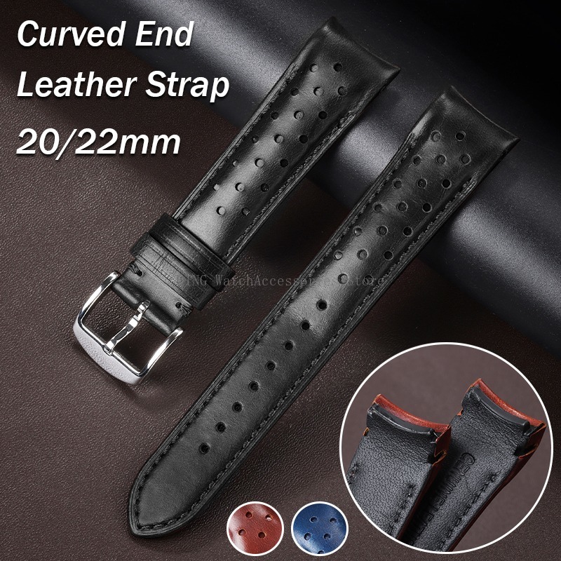Curved Spring Bar - 레트로 오일 왁스 가죽 시계 밴드,